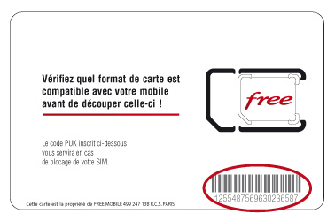 Code barre activation carte sim Freebox Mobile
